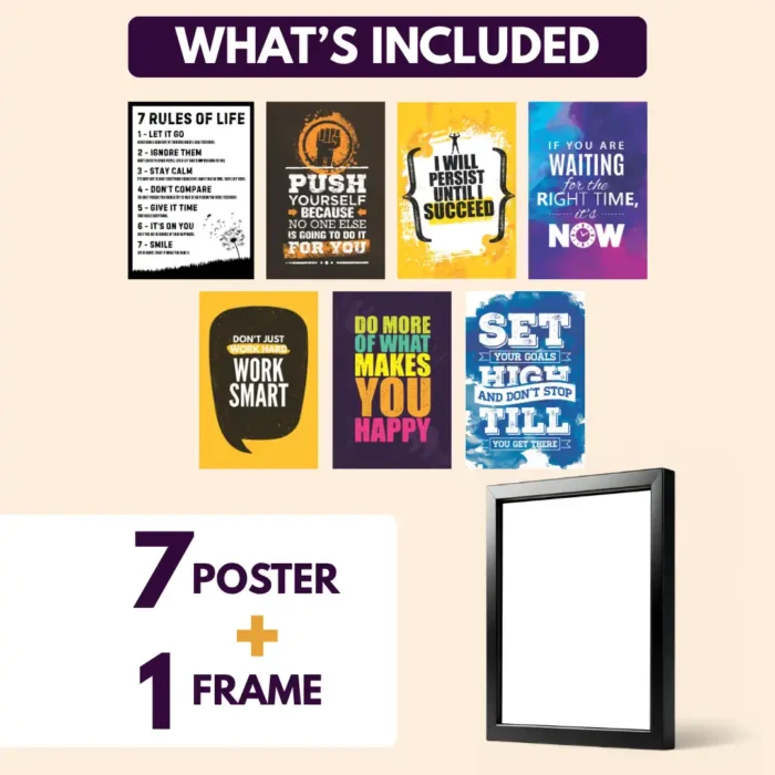 Motivational Posters Set of 7 with 1 Black Frame – 4x6 Inch Tabletop Quote Prints – Interchangeable Daily Inspiration for Office Desk, Study Table, Gifts, and Home Decor - Image 5