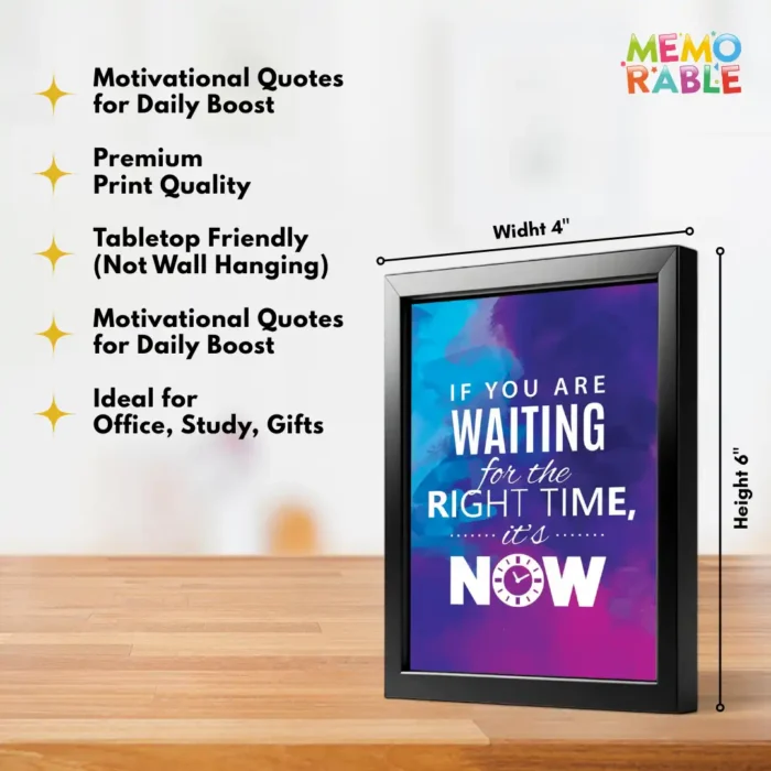 RIGHT TIME Framed 4x6 Inch Motivational Quote Posters – Desk Frame for Office, Study & Gifts - Image 3