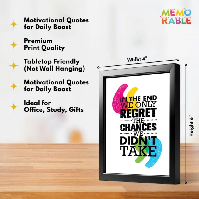 REGRET THE CHANCES Framed 4x6 Inch Motivational Quote Posters – Desk Frame for Office, Study & Gifts - Image 3