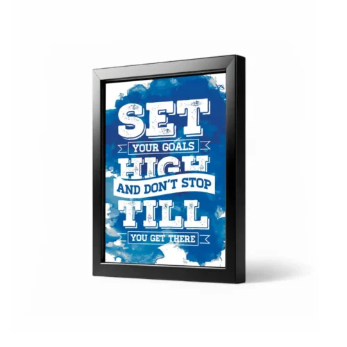 SET YOUR GOALS Framed 4x6 Inch Motivational Quote Posters – Desk Frame for Office, Study & Gifts