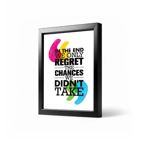 REGRET THE CHANCES Framed 4x6 Inch Motivational Quote Posters – Desk Frame for Office, Study & Gifts