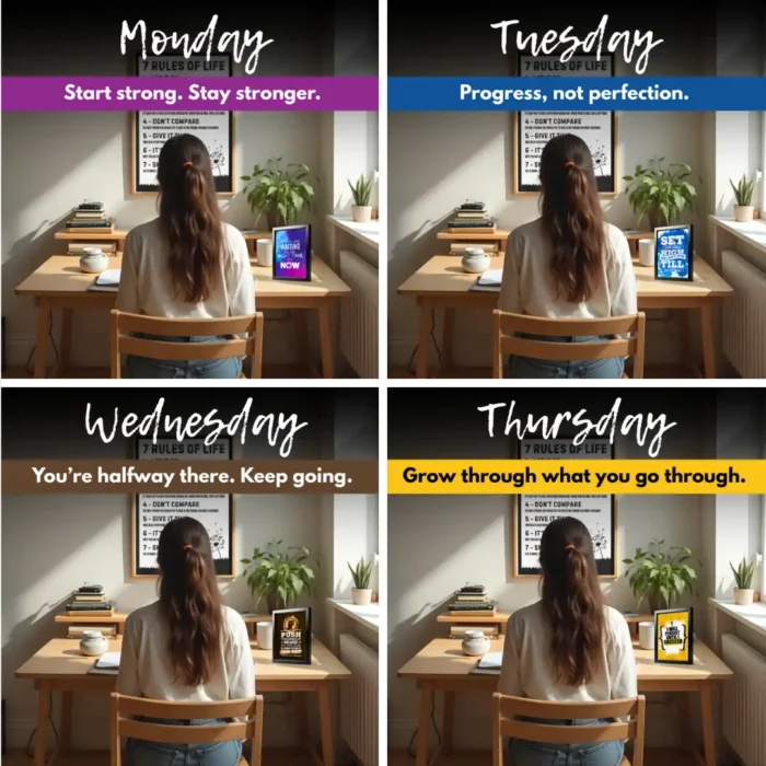 Motivational Posters Set of 7 with 1 Black Frame – 4x6 Inch Tabletop Quote Prints – Interchangeable Daily Inspiration for Office Desk, Study Table, Gifts, and Home Decor - Image 2