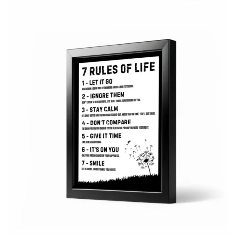 7 RULES OF LIFE Framed 4x6 Inch Motivational Quote Posters – Desk Frame for Office, Study & Gifts