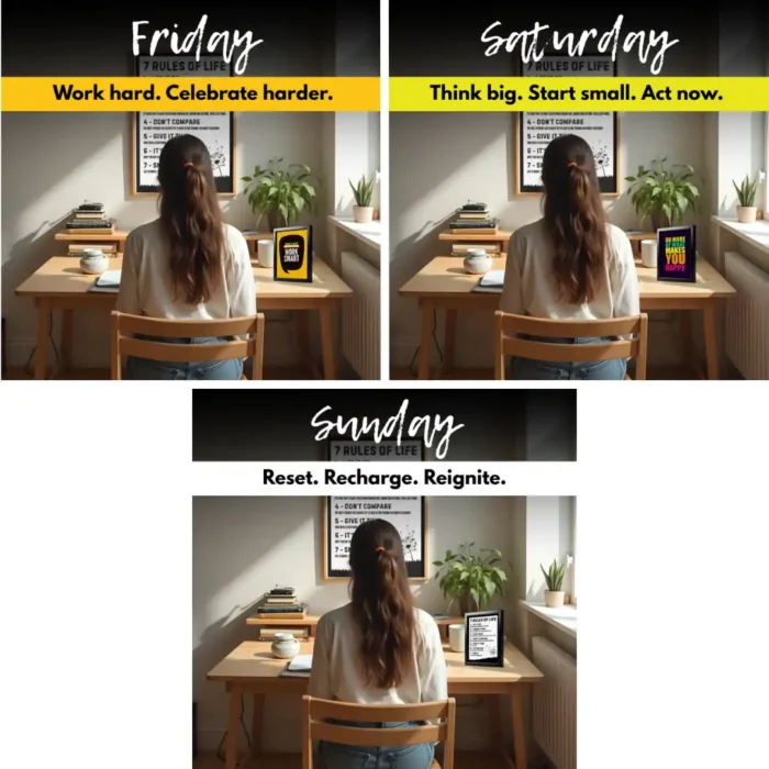 Motivational Posters Set of 7 with 1 Black Frame – 4x6 Inch Tabletop Quote Prints – Interchangeable Daily Inspiration for Office Desk, Study Table, Gifts, and Home Decor - Image 3