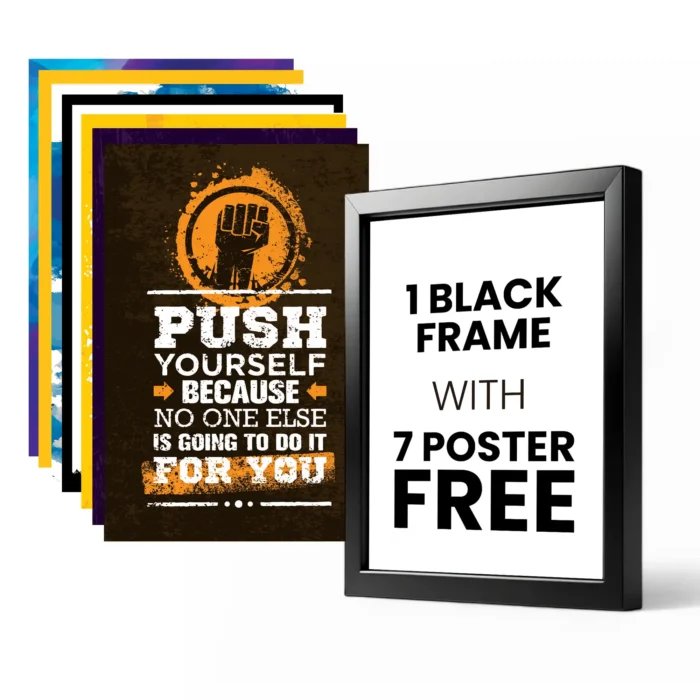 Motivational Posters Set of 7 with 1 Black Frame – 4x6 Inch Tabletop Quote Prints – Interchangeable Daily Inspiration for Office Desk, Study Table, Gifts, and Home Decor